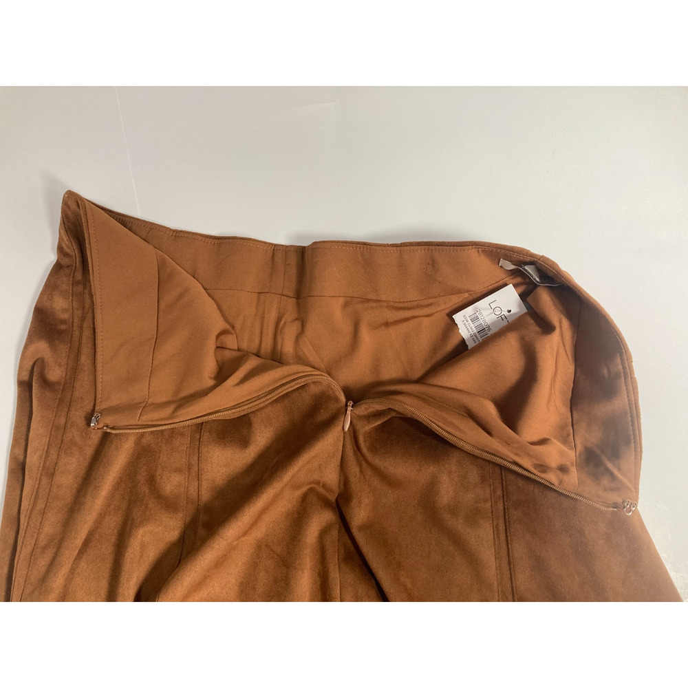 NWT Loft Mocha camel tan brown faux suede mini A-line vertical paneling skirt 2 - Picture 12 of 12